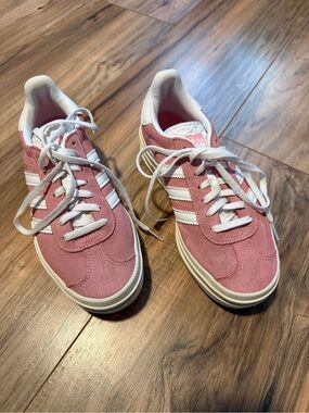 adidas Pink Suede Low-Top Sneakers with White Stripes